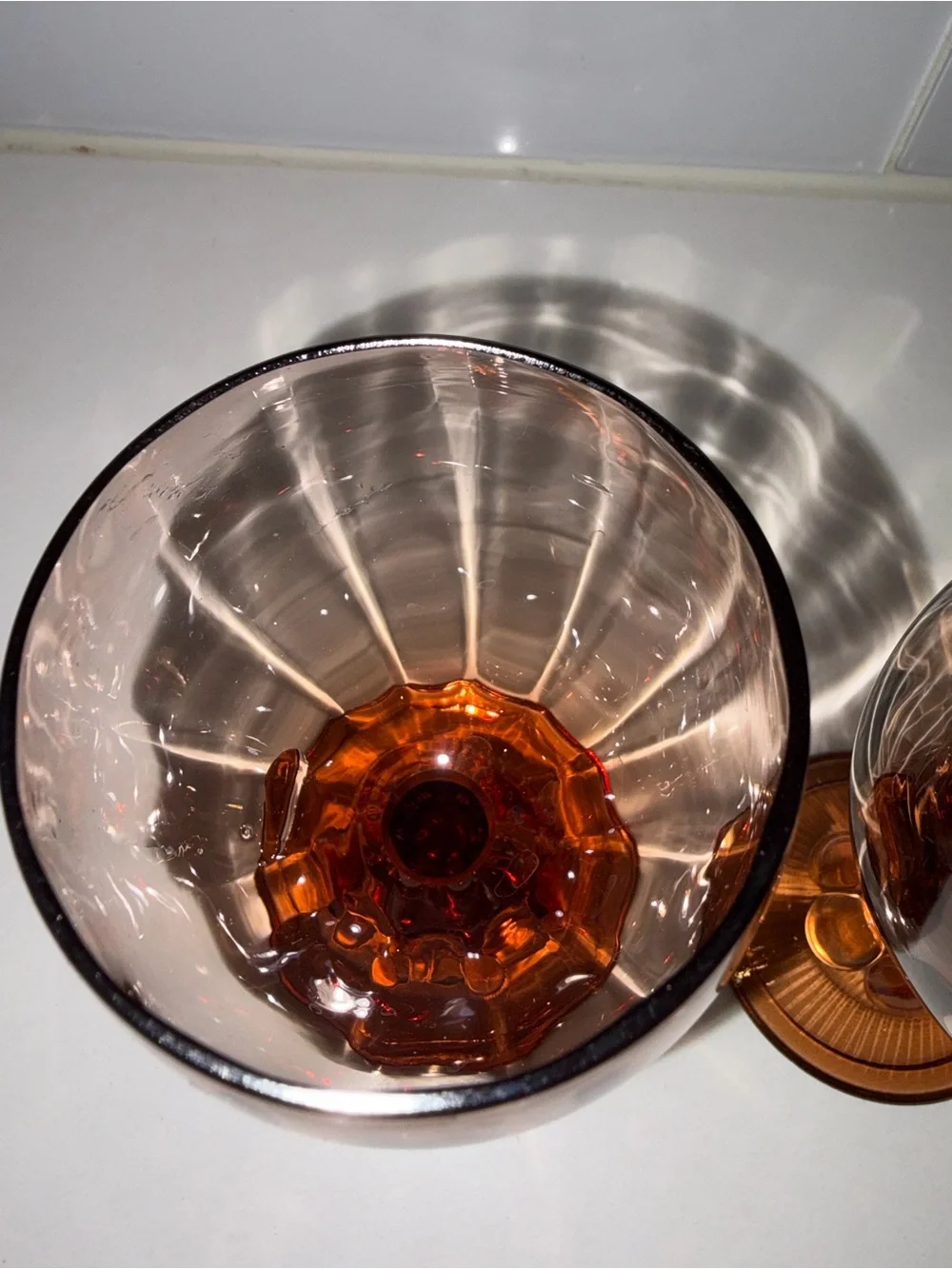 Pair Of Vintage Fostoria Splendor Rust Claret Wine Glass Brown/Red Barware